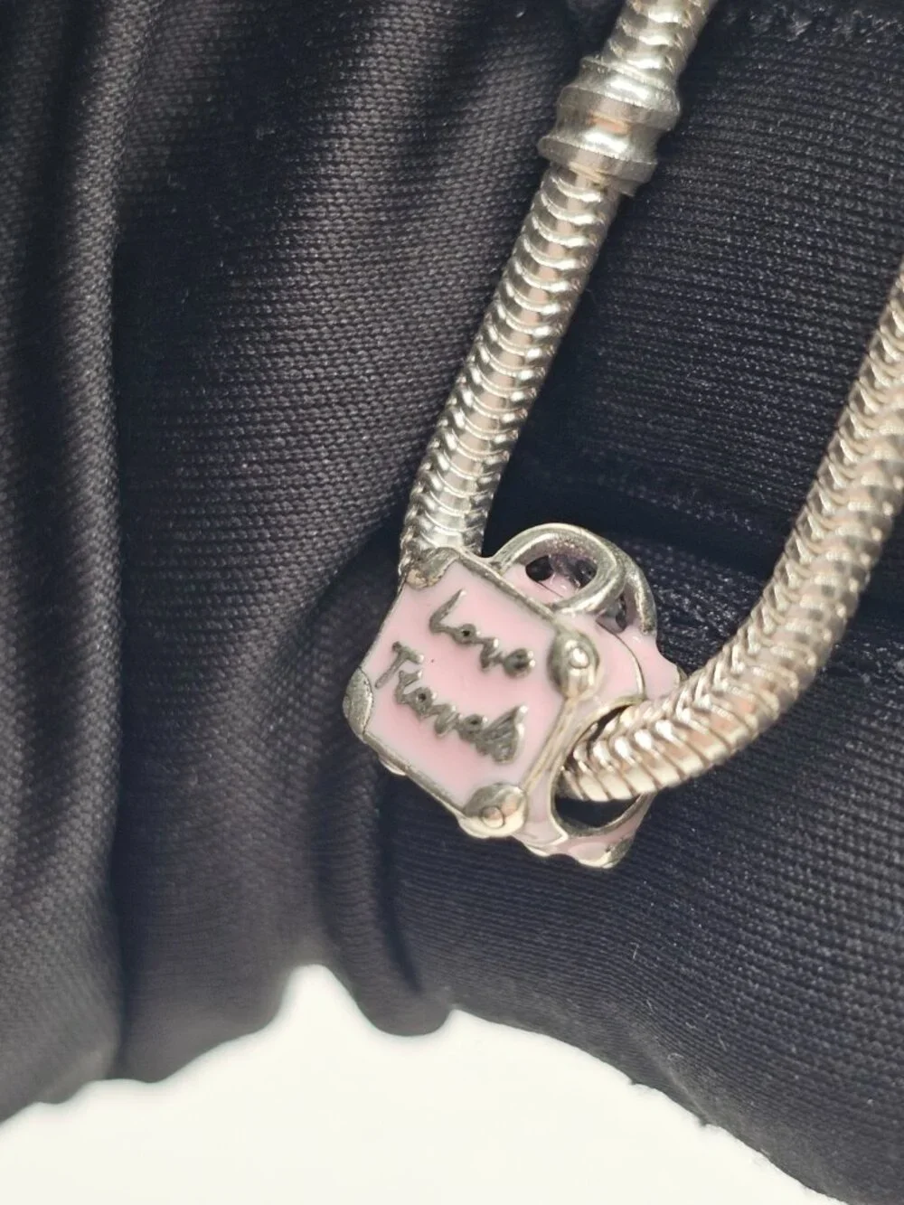 Sterling Silver 925 Rhodium Plated Pink Travel Bag 